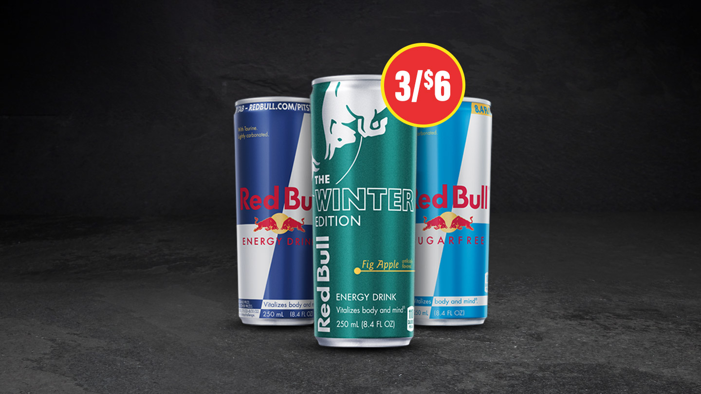 3 Red Bull Energy Drinks for $6 Limited Time Offer