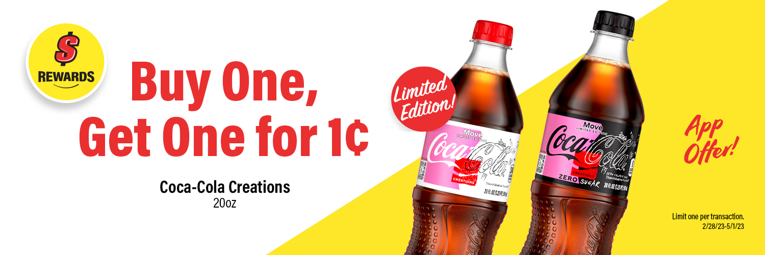 Buy one, get one for 1¢, 20 oz Coca Cola creations