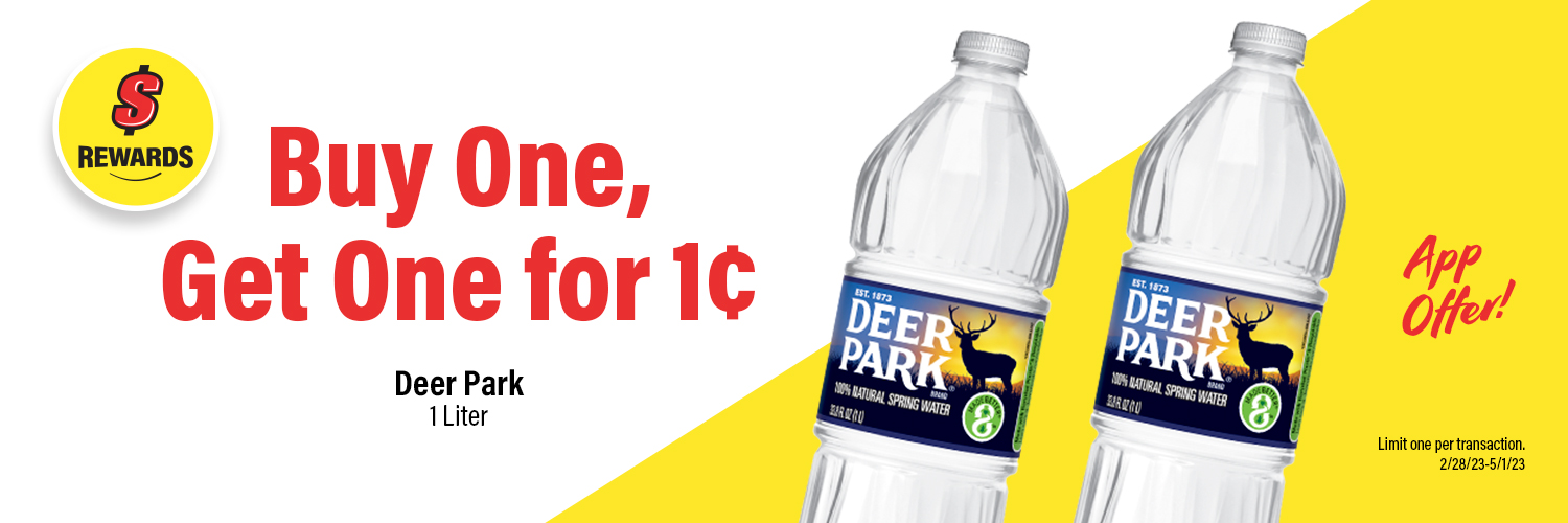 Buy one, get one for 1¢ 1 Liter Deer Park water